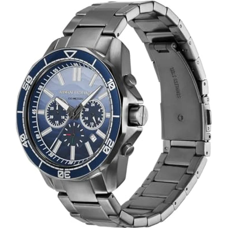 Armani Exchange Herren Analog Quarz Uhr mit Edelstahl Armband AX1967, 44mm Gehäuse, blaues Zifferblatt, wasserdicht bis 100m – Bild 3