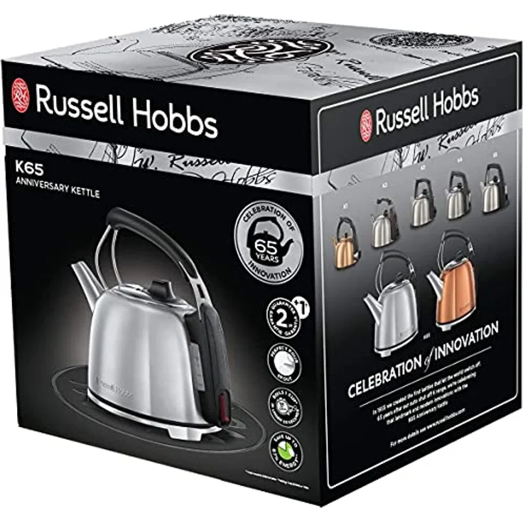 Russell Hobbs Wasserkocher Edelstahl Retro 65 Jahre Jubiläumsmodel,1,2l, 2400W, Schnellkochfunktion, Perfect-Pour-Ausgusstülle, Wasserstandsanzeige, Vintage Teekocher 25860-70 – Bild 3