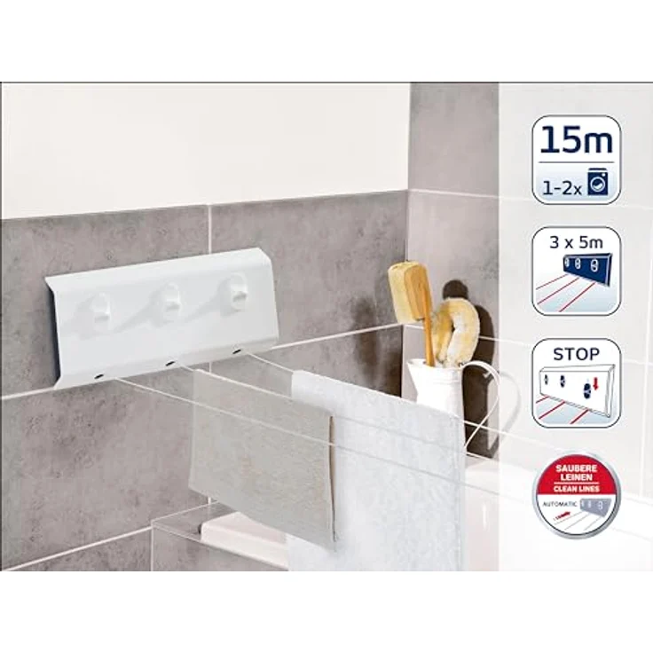 Leifheit Wandtrockner Rollfix Triple 150 Longline, 3 x 5m Wäscheleine, ausziehbarer Wäscheständer, platzsparender Trockner, Wäschetrockner für die Wand, drinnen und draußen, Wäschreck mit Wandmontage: Tests, Infos & Preisvergleich