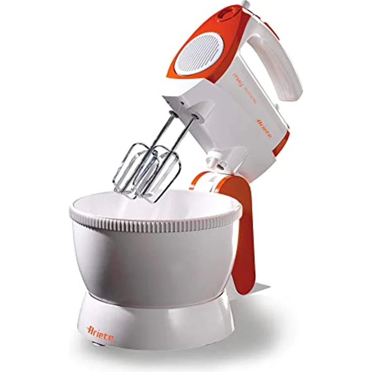 Ariete 1565-1 Mixy Elektrisches Handrührgerät, 2 Set von Schneebesen für Montage und Knethaken, 5 Geschwindigkeiten Turbo, 400 W, Kunststoff, orange, Plastik, rot-weiß – Bild 2