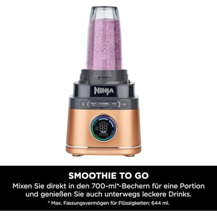 NINJA 2-in-1 Detect Power Mixer Pro TB301EUCP, Standmixer mit 1200 W, Kupfer/Schwarz, für Smoothies, Gemüse hacken und Frozen Drinks, inkl. Single Serve Tasse – Bild 6