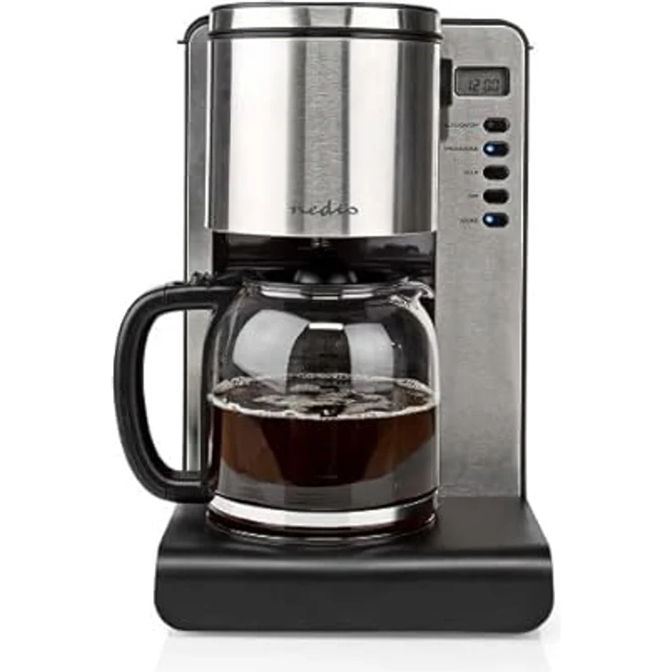 Nedis Kaffeemaschine | max. Kapazität: 1.5 l | Anzahl Tassen auf einmal: 12 | Warmhalten | Timer einschalten | LCD-Anzeige | Uhrfunktion | Aluminium/Schwarz – Bild 2