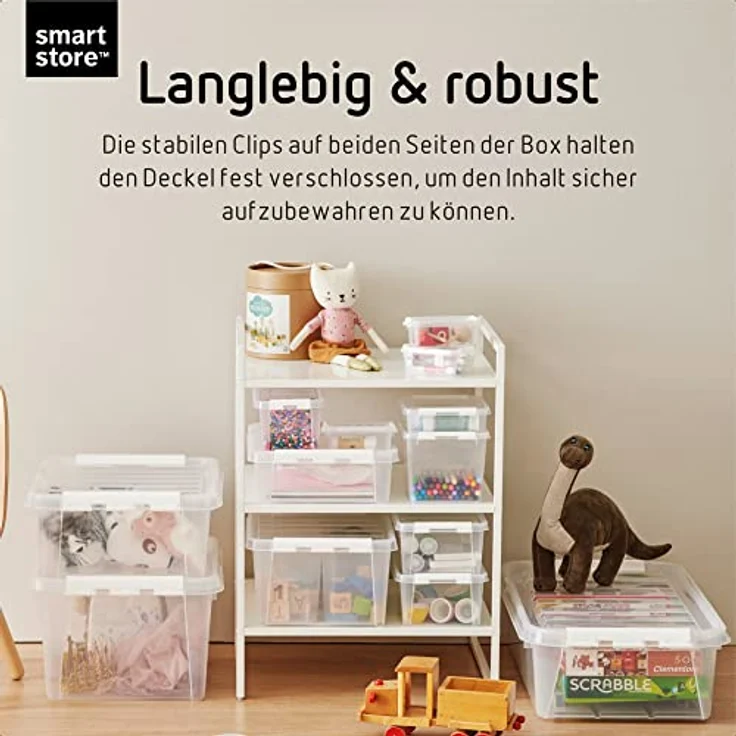SmartStore Kleine Aufbewahrungsbox 3,5L–Einzelbox mit Einsatz, Deckel und Clipverschluss–transparente und stapelbare Plastik Boxen–Kunststoff BPA-frei und lebensmittelecht–38x14x11cm-10 Jahre Garantie – Bild 5