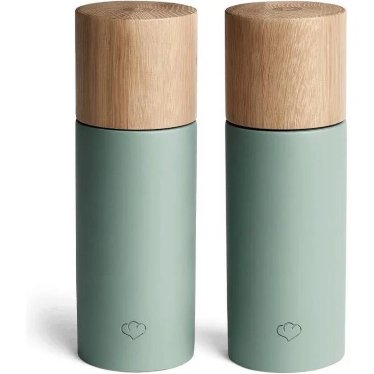 Springlane Salz-/Pfeffermühle 2er-Set, Buchenholz und Beton, manuell, verschiedene Farben (Mint/Dunkelgrau/Grau)