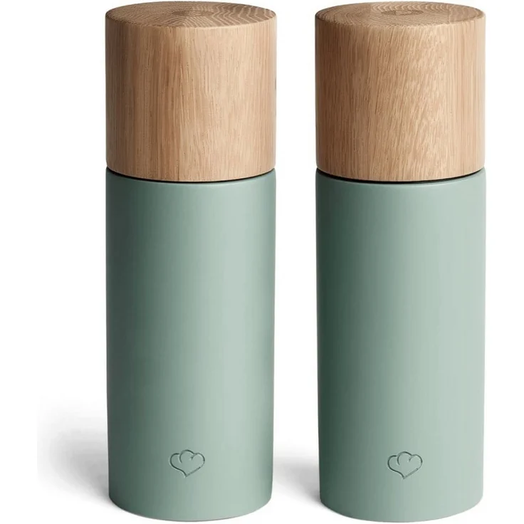 Springlane Salz-/Pfeffermühle 2er-Set, Buchenholz und Beton, manuell, verschiedene Farben (Mint/Dunkelgrau/Grau)