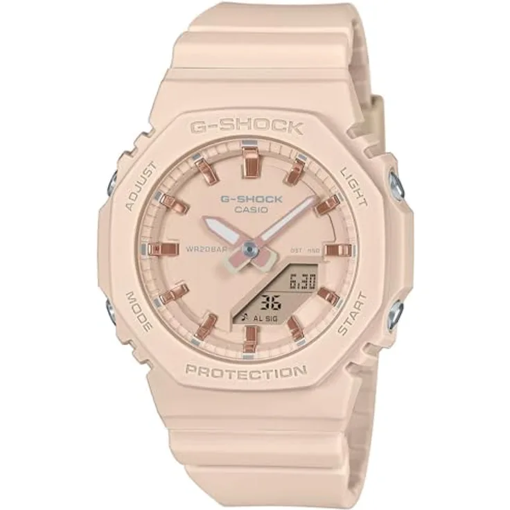 Casio G-Shock Classic Ana-Digi Damenuhr Crème GMA-P2100M-4AER, Quarzwerk, Alarm, Stoppuhr, Beleuchtung, Countdown, beige Kunststoffarmband