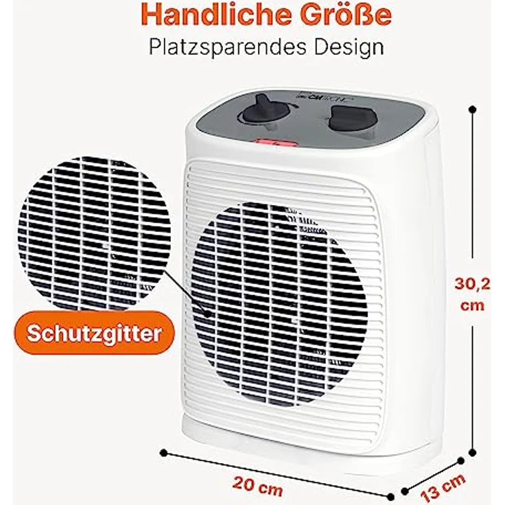 Clatronic® Heizlüfter inkl. Ventilatorfunktion, elektrische Heizung mit stufenlosem regelbarem Thermostat u. 2 Heizstufen, Heizstrahler oszillierend, Heizgerät für Bad, Küche, Garage – HL 3800 – Bild 5