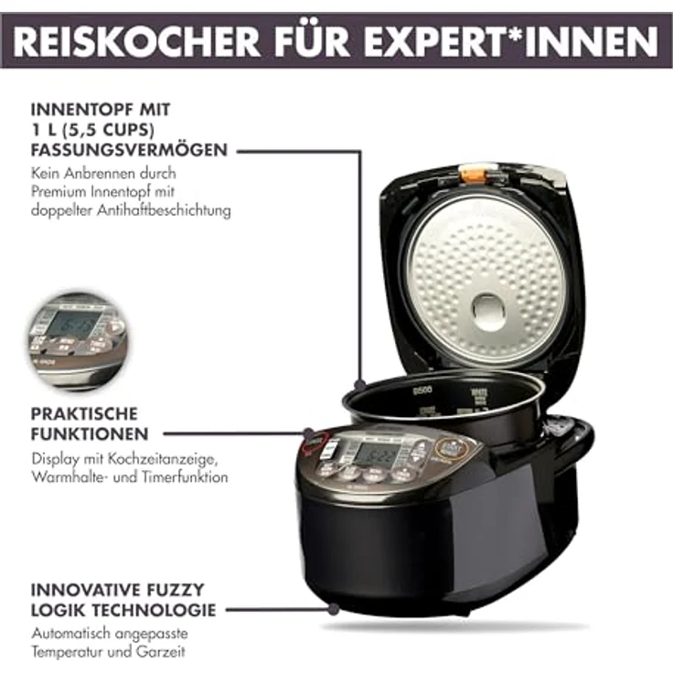 ZOJIRUSHI Premium Reiskocher NL-GAQ10 – 1,0 Liter (5.5 cups) – mit Warmhaltefunktion – inkl. Messbecher, Reislöffel und Dämpfeinsatz - Mit europäischem Netzkabel – Bild 2