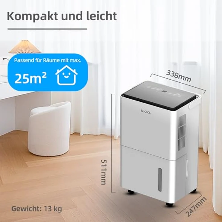Be Cool BC30LEF2301 Luftentfeuchter 25m² 600W 30 l/Tag Weiß, Grau – Bild 7