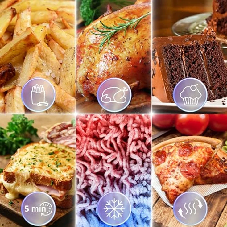 Duronic FG19 Air Fryer Grill | Heißluftfritteuse für Süßkartoffel-Pommes | Mini Backofen mit 3 Backleche | 2 Personen HLF Friteuse | Fritteuse zum Brot backen, schwarz – Bild 4