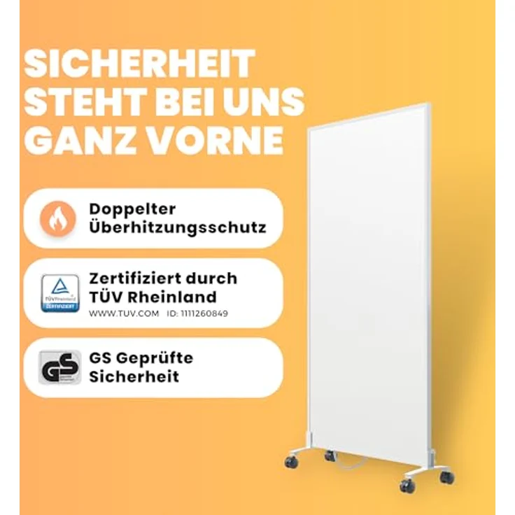 BR Bringer Infrarotheizung Standgerät - 1000 Watt - Energiesparend - Mobile Elektroheizung mit Standfüßen auf Rollen, Smart Thermostat und Fernbedienung - 5 Jahre Garantie, TÜV (weiß) – Bild 2
