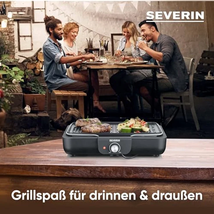 SEVERIN Tischgrill mit Grilplatte PG 8556, Schwarz - Gerippte Grillplatte aus hochwertigen Aluminium Druckguss für perfekte Grillergebnisse – Bild 3