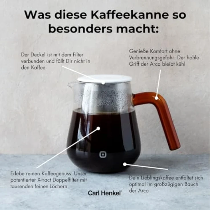 Carl Henkel Kaffeebereiter Arca X-Tract-Brew 0.8L Griff Bernstein – Bild 3
