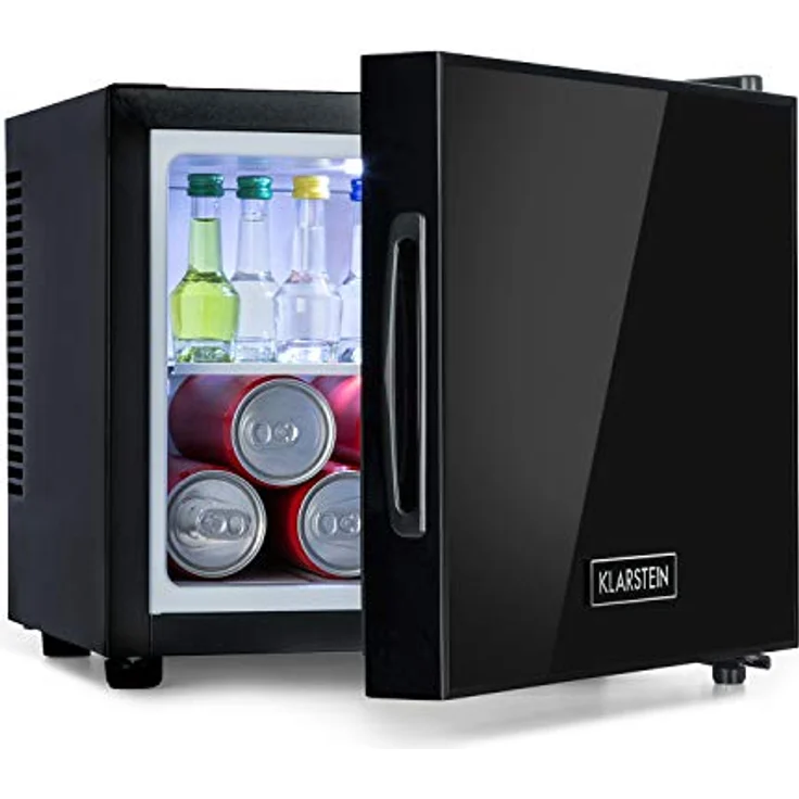 Klarstein Frosty Mini-Kühlschrank, 10 Liter, schwarz, mit Spiegelglastür, geräuscharm und stufenloser Temperatureinstellung 12-18 °C – Bild 1