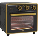 HOMCOM Minibackofen 20L, 5 in 1 Pizza-Ofen inkl. Backblech Set, Frittierkorb, Krümelblech, 1 Std. Timer, 90-230℃, 1400 W Elektrischer Mini Ofen mit Umluft, Schwarz