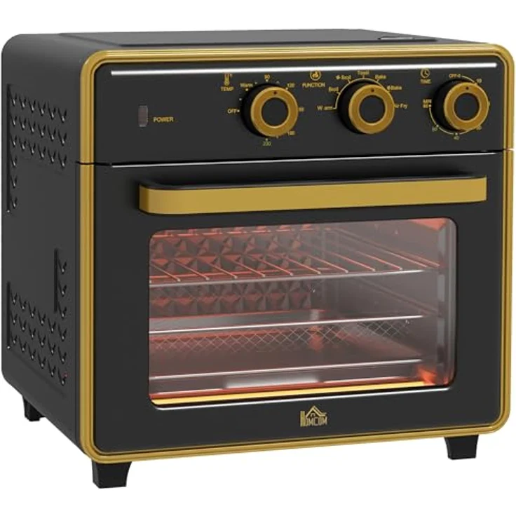 HOMCOM Minibackofen 20L, 5 in 1 Pizza-Ofen inkl. Backblech Set, Frittierkorb, Krümelblech, 1 Std. Timer, 90-230℃, 1400 W Elektrischer Mini Ofen mit Umluft, Schwarz – Bild 1