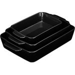 Relaxdays Auflaufform Set, Keramik, 3 Größen, eckig, Ofenform für Lasagne, Gratin, Tiramisu, spülmaschinenfest, schwarz