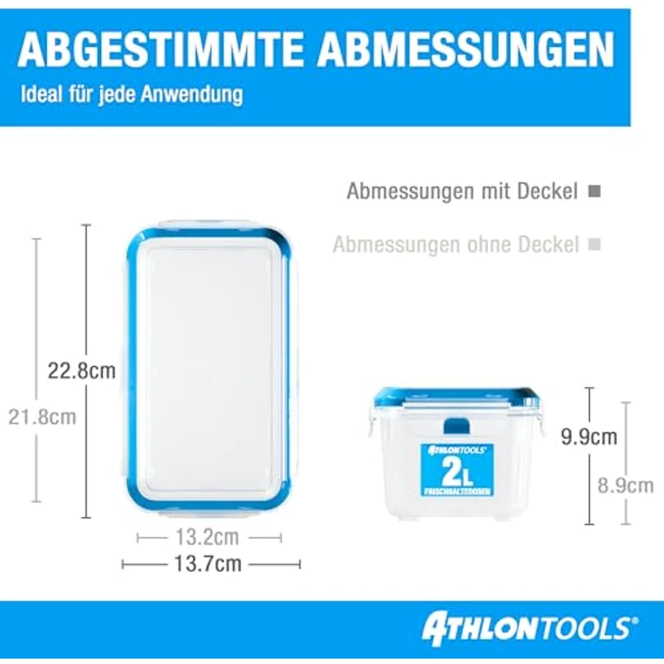 ATHLON TOOLS 4x 2L Frischhaltedosen-Set, Gastro-Qualität, 100% luftdicht, BPA-frei, auslaufsicher, -40 bis +100 Grad, spülmaschinen- und mikrowellenfest, transparent – Bild 2