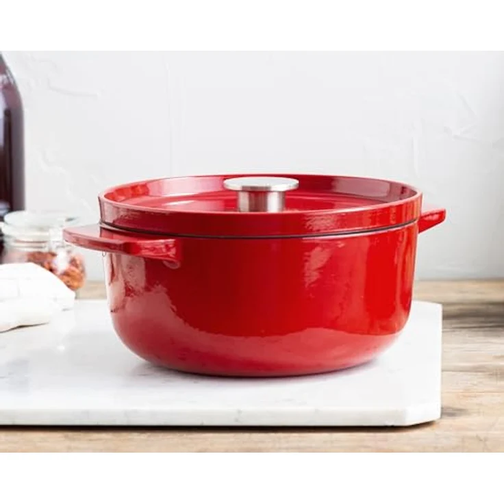 KitchenAid Cast Iron 22cm/3,3L Kasserolle mit Deckel, Hochwertig, Robust & Langlebig, PFAS-freie Emaille Innenseite, Induktion, Ergonomischer Griff, Ofenfest bis 260°C, Empire Red – Bild 2
