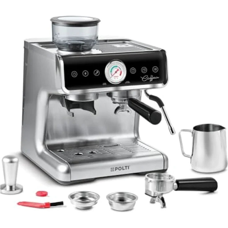 Polti COFFEA G50S Siebträgermaschine mit Mahlwerk, Espressomaschine mit 30 Mahlgraden, Touchpanel und Dampflanze – Bild 2