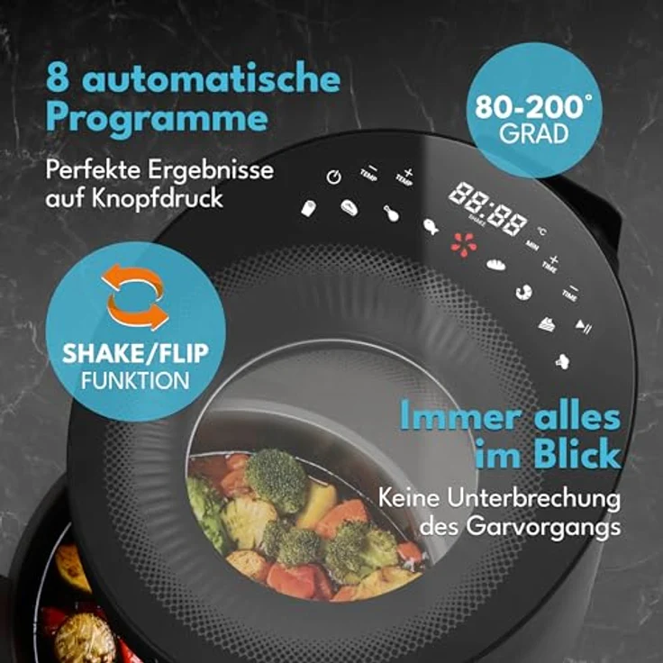LEBENLANG Heißluftfritteuse 5L, 1500W, ölfreie Friteuse mit Rezeptbuch, 8 Programme, Schwarz – Bild 4
