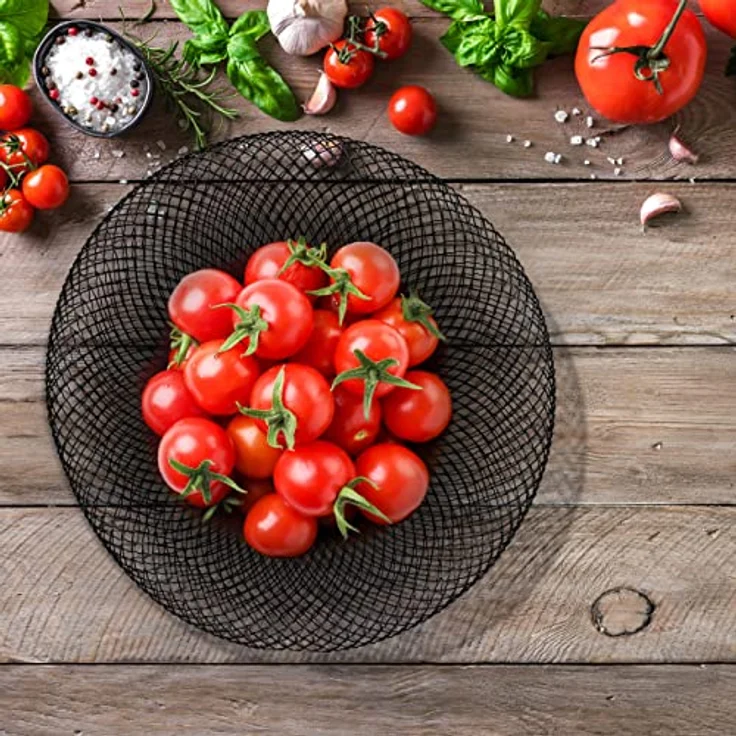 Relaxdays Obstschale Metall, runder Obstkorb, doppelwandig, HxD: 10 x 25 cm, Drahtkorb für Früchte & Gemüse, schwarz – Bild 5