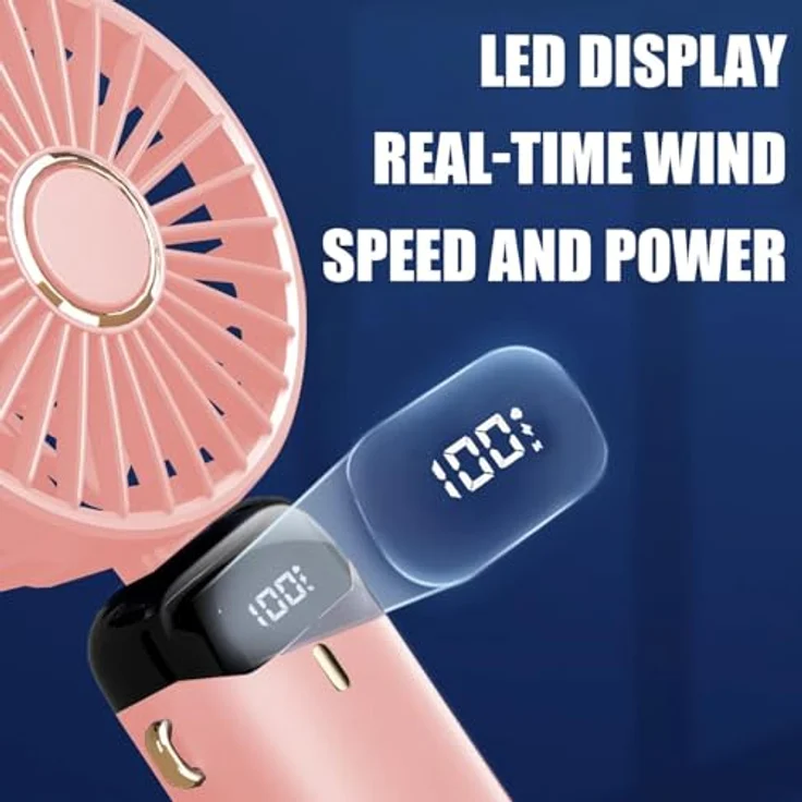 Jsdoin Handventilator, Tragbarer Mini Ventilator mit 5 Geschwindigkeitsstufen, Faltbarer USB-Ventilator, Wiederaufladbar, 5000-mAh-Akku, Rosa – Bild 4