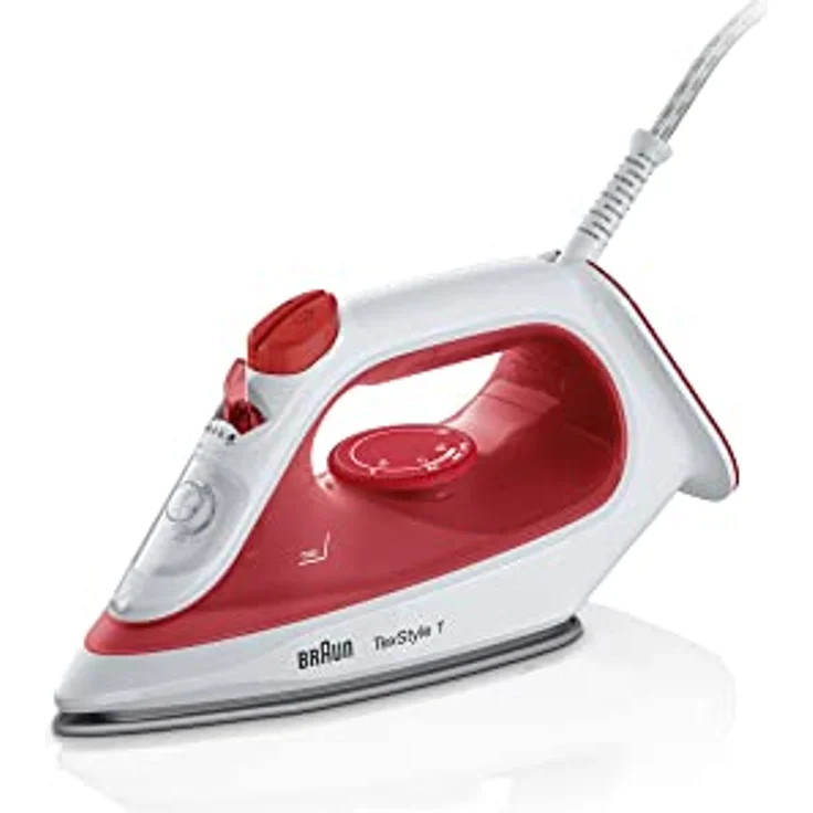 Braun TexStyle 1 SI1019 Dampfbügeleisen mit 4 Jahren Service, Antihaftbeschichtung, Thermostat, 25 g/min im Turbo-Modus, Fassungsvermögen 220 ml, 1900 W, rot/weiß – Bild 1