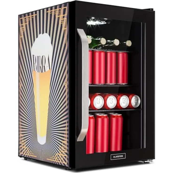 Klarstein Kühlschrank 70L, Mini Kühlschrank mit Glastür & LED, Outdoor Geeignet, Biersafe für Flaschen, 0-10°C