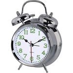 Hama analoger Wecker inkl. Batterie (batteriebetriebene Retrouhr mit Alarmfunktion, Glockenwecker mit Licht, fluoreszierender Stunden- und Minutenzeiger, 12,5 x 6,5 x 17 cm) silber, weiß