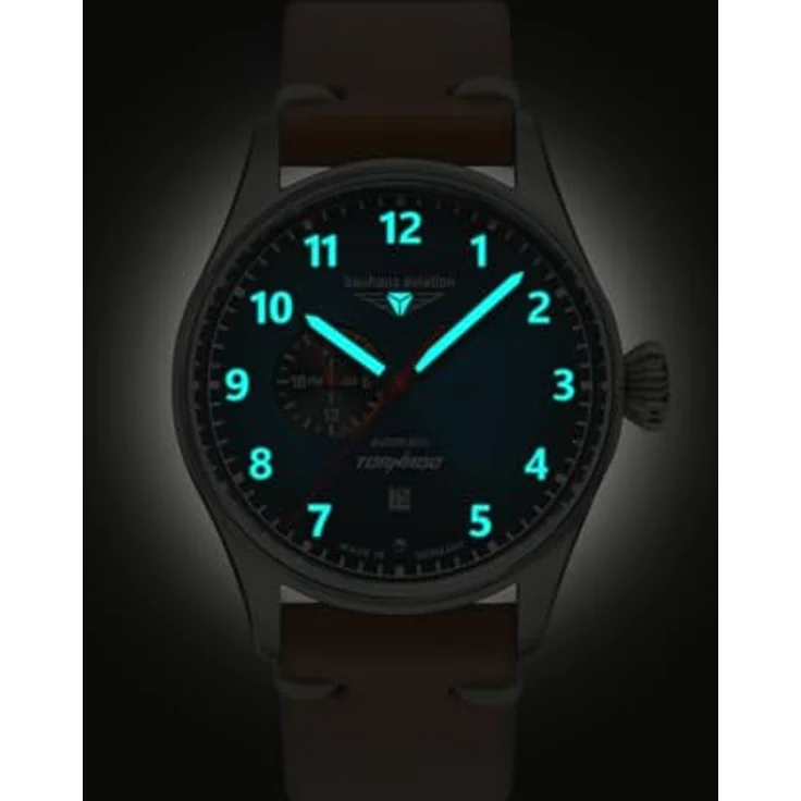 Bauhaus Automatikuhr Tornado 2764-3, Mechanische Herrenuhr mit blauen Zifferblatt und braunem Lederarmband, Made in Germany – Bild 3