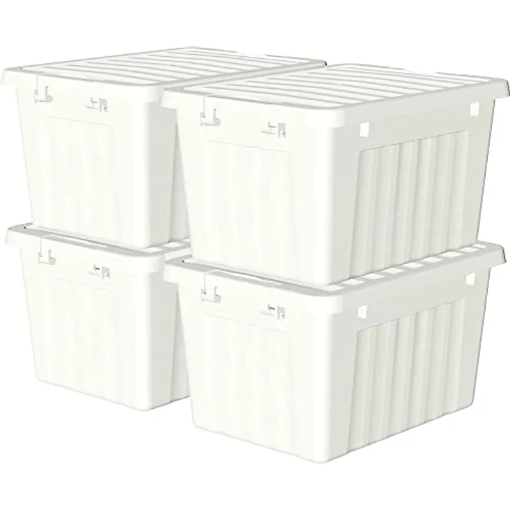 Cetomo,15L,4er-Pack, Aufbewahrungsbox mit deckel,Aufbewahrungsboxen, mit Clips, stapelbar, Wohnzimmer, Schlafzimmer.lebensmittelecht,Verschlussclips,Neumaterial Plastik-Box weiß