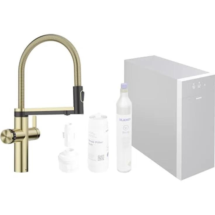 BLANCO CHOICE Icona | Multifunktionale Küchenarmatur in Edelstahl satin gold | Gekühltes & sprudelndes Wasser, kochend heiß | Inkl. App zur Individualisierung