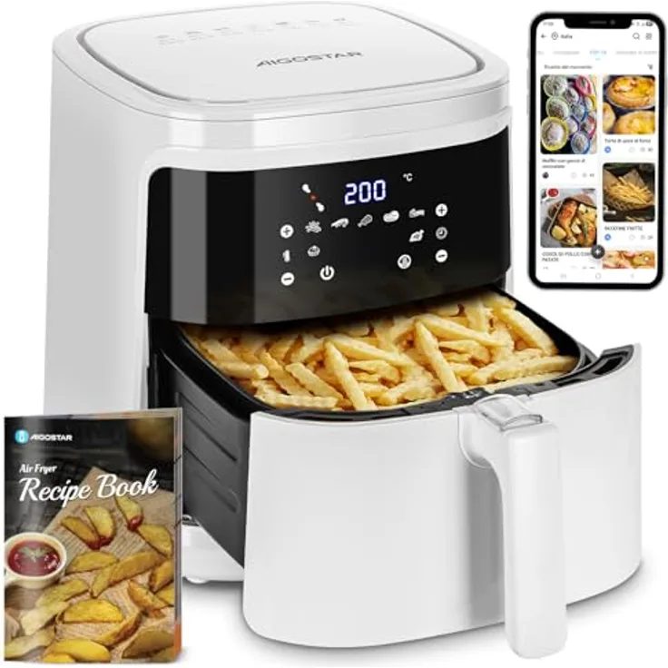 Aigostar White Cube, Smart Heißluftfritteuse 7L XXL, 1900W, APP-Steuerung, 7 Programme, Digitaler LED-Touchscreen, für 6-10 Personen