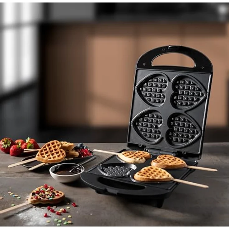 Bestron Waffeleisen für Herzwaffeln am Stiel, Waffelmaker mit Antihaftbeschichtung für Herzform-Waffeln, Herzwaffeleisen ideal für Kindergeburtstage, Ostern & Weihnachten, Farbe: Schwarz – Bild 3