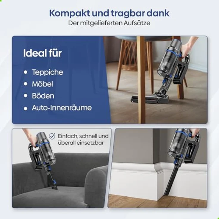 Olvy Akku Staubsauger Kabellos, 35Kpa Saugleistung, Wischfunktion & HEPA 13 Filter – Bild 3