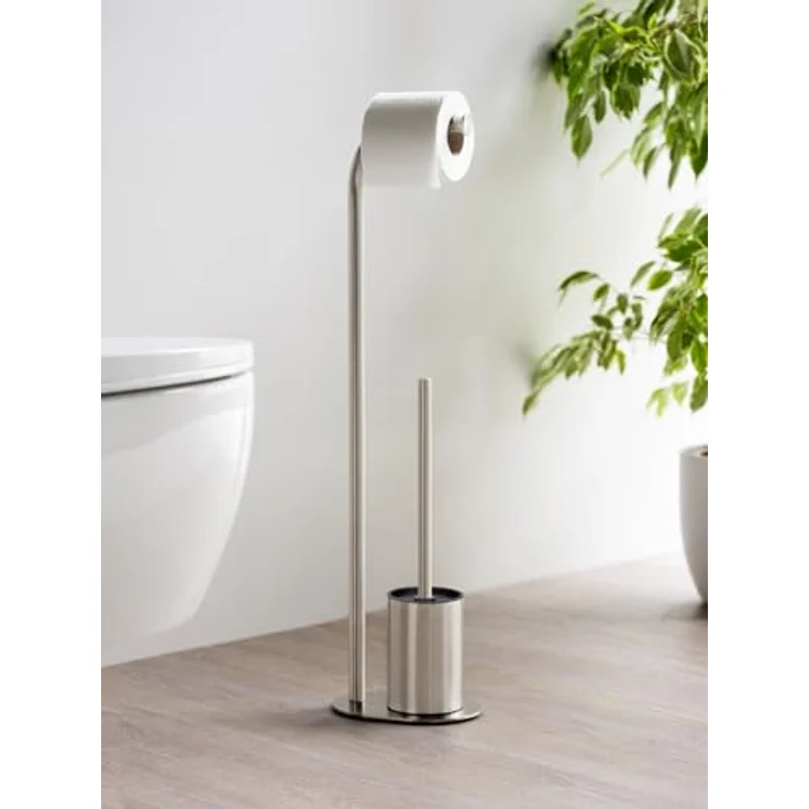 WENKO Stand WC-Garnitur Mod. Levante, freistehend mit Toilettenpapierhalter und WC-Bürste, Edelstahl rostfrei, 23 x 63 x 17 cm, satiniert schwarz – Bild 2