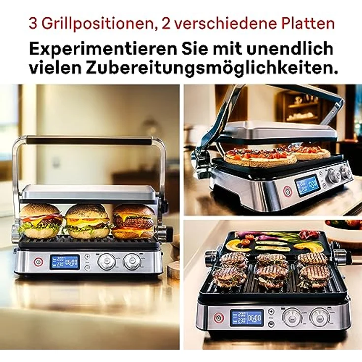 Braun MultiGrill 9 CG 9043 Kontaktgrill inkl. Grill- und Flachplatten, Grillpositionen: Kontakt, BBQ, Ofen, Spülmaschinenfeste Platten, Fettauffangschale, 250° Höchsttemperatur, Sear-Funktion (Boost), Schwarz/Edelstahl – Bild 4