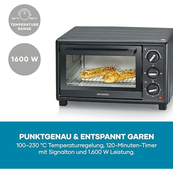 Severin TO 2078, Back- und Toastofen mit 20L, 230°C, 120Min. Timer, Ober- und Unterhitze, 1600W, schwarz – Bild 5