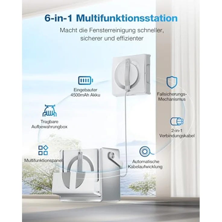 ECOVACS WINBOT W2 Omni Fensterputzroboter mit 6-in-1 Multifunktionsstation, integrierter 4500mAh Akku, Kantenreinigungsmodus, Weitwinkel-Sprühzerstäubungstechnologie – Bild 4