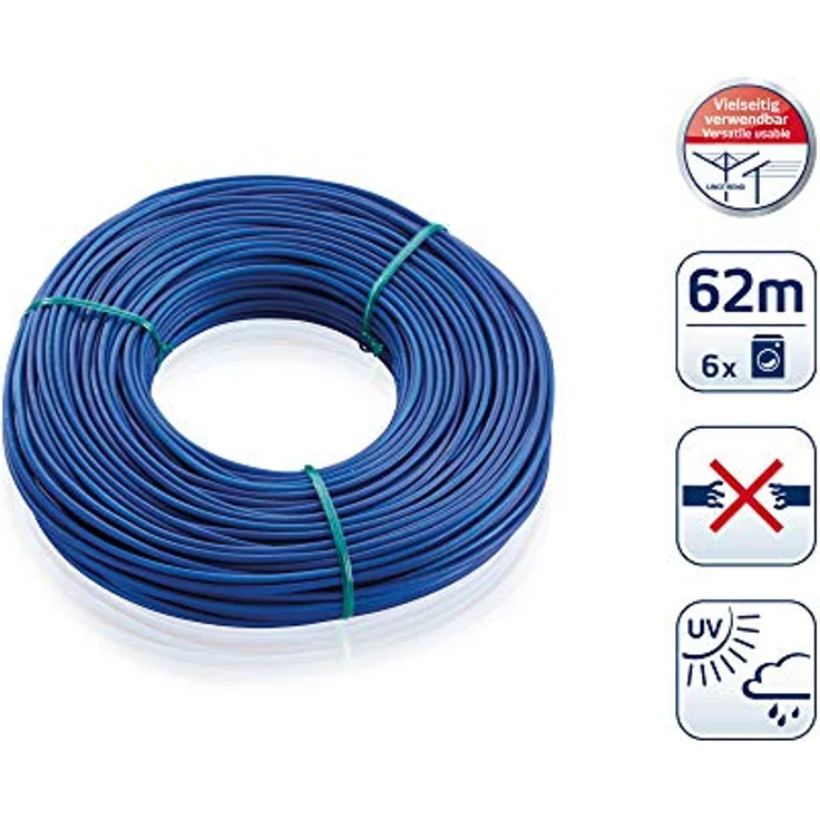 Leifheit Ersatzwäscheleine 62 m Trockenlänge in Blau, Wäscheleine für alle Linotrend Modelle, hochwertiges und stabiles Wäscheseil – Bild 2