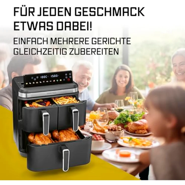 GOURMETmaxx FryUp3 3-Kammer-Heißluftfritteuse 3000W, schwarze Edelstahl-Optik, 17l Volumen, LED-Touchdisplay, 12 Programme – Bild 10