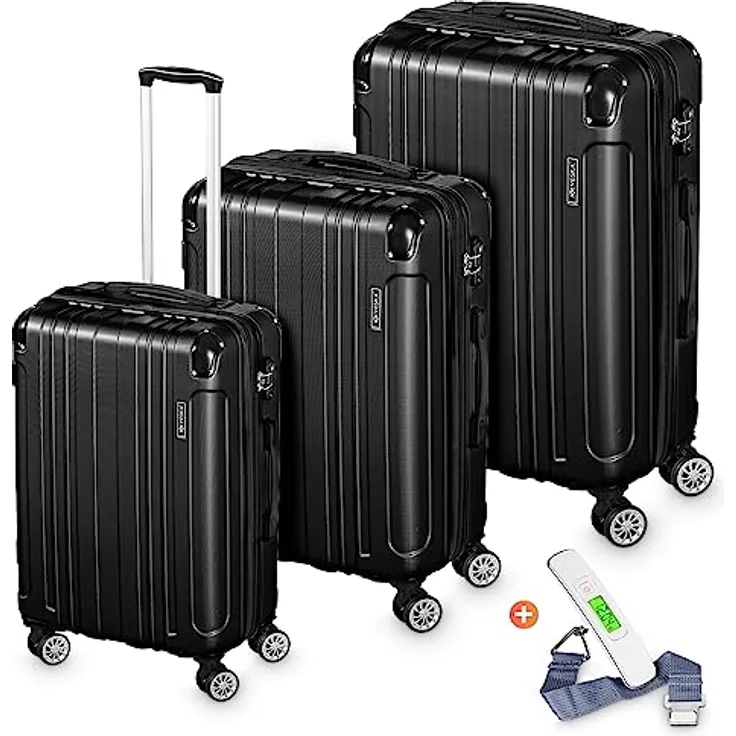 VESKA 3tlg. Hartschalenkofferset Hard Shell Reisekoffer Kofferset Trolley Koffer Hartschalenkoffer Reisekofferset Rollkoffer TSA Zahlenschloss 4 Rollen ABS-Hartschale M-L-XL (schwarz)
