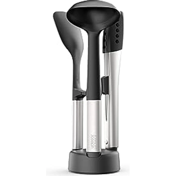 Joseph Joseph Elevate Fusion 3-teilig Silcone Küchenutensilien Set mit Kompaktständer, BPA-frei, hitzebeständig, antihaftbeschichtet - Edelstahlgriffe – Bild 1