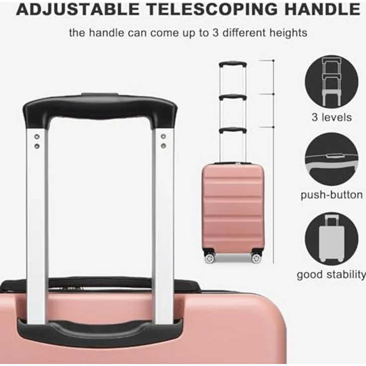KONO Koffer Trolley Mittelgroßer Hartschalenkoffer, erweiterbar mit TSA-Schloss und 4 Spinnrollen, 65x43.5x25cm, Nude, 58.7L-70.5L – Bild 4