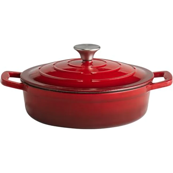 APS 88300 Bräter mit Deckel "5 STARS", Gusseisen, induktionsgeeignet, ofenfest, inkl. Deckelhalter, Ø 25 cm, 2,5 Liter, rot – Bild 1