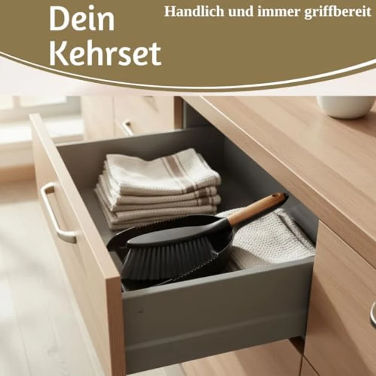 LS-LebenStil Kehrgarnitur 2-teilig, Kehrbesen mit langem Holzgriff und Kehrschaufel, Schwarz/Braun, ergonomisch, Click-System, 32x22 cm – Bild 8