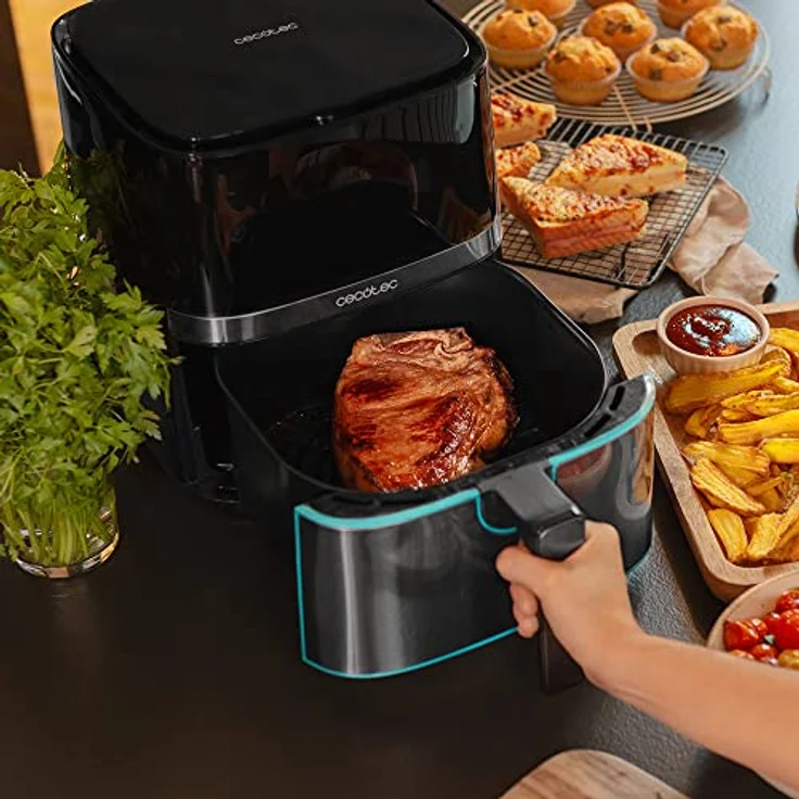 Cecotec Heißluftfritteuse 5,5 L Cecofry Full Inox 5500 Pro mit Zubehör. 1700 W, Kompaktes und Digitale, Diät-Fritteuse, Edelstahlausführung, ölfrei, PerfectCook, Inklusive Zubehör – Bild 5