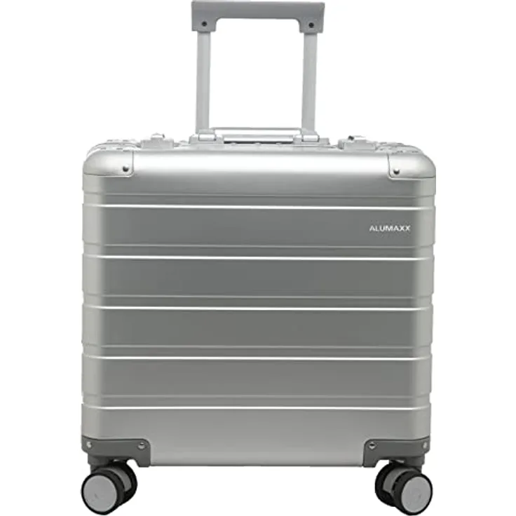 ALUMAXX 45192 Businesstrolley Gravity, Reisekoffer mit Overnight Fach und herausnehmbarer Fächermappe, Rollkoffer aus Aluminium, Trolleykoffer mit 4 Rollen, Koffer ca. 44 x 42 x 22,5 cm, Silber