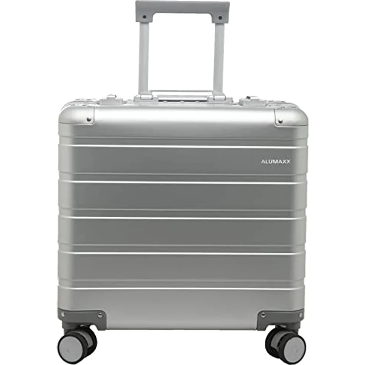 ALUMAXX 45192 Businesstrolley Gravity, Reisekoffer mit Overnight Fach und herausnehmbarer Fächermappe, Rollkoffer aus Aluminium, Trolleykoffer mit 4 Rollen, Koffer ca. 44 x 42 x 22,5 cm, Silber – Bild 1